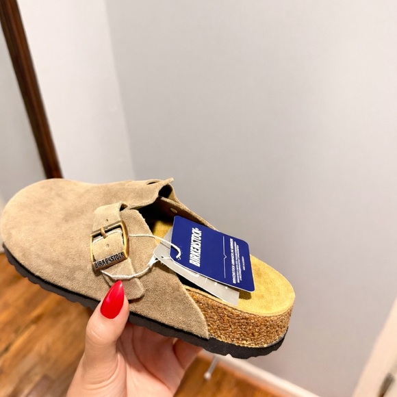 NEW Birkenstock Boston Taupe Suede Narrow With Box Fast Shipping - Picture 4 of 10